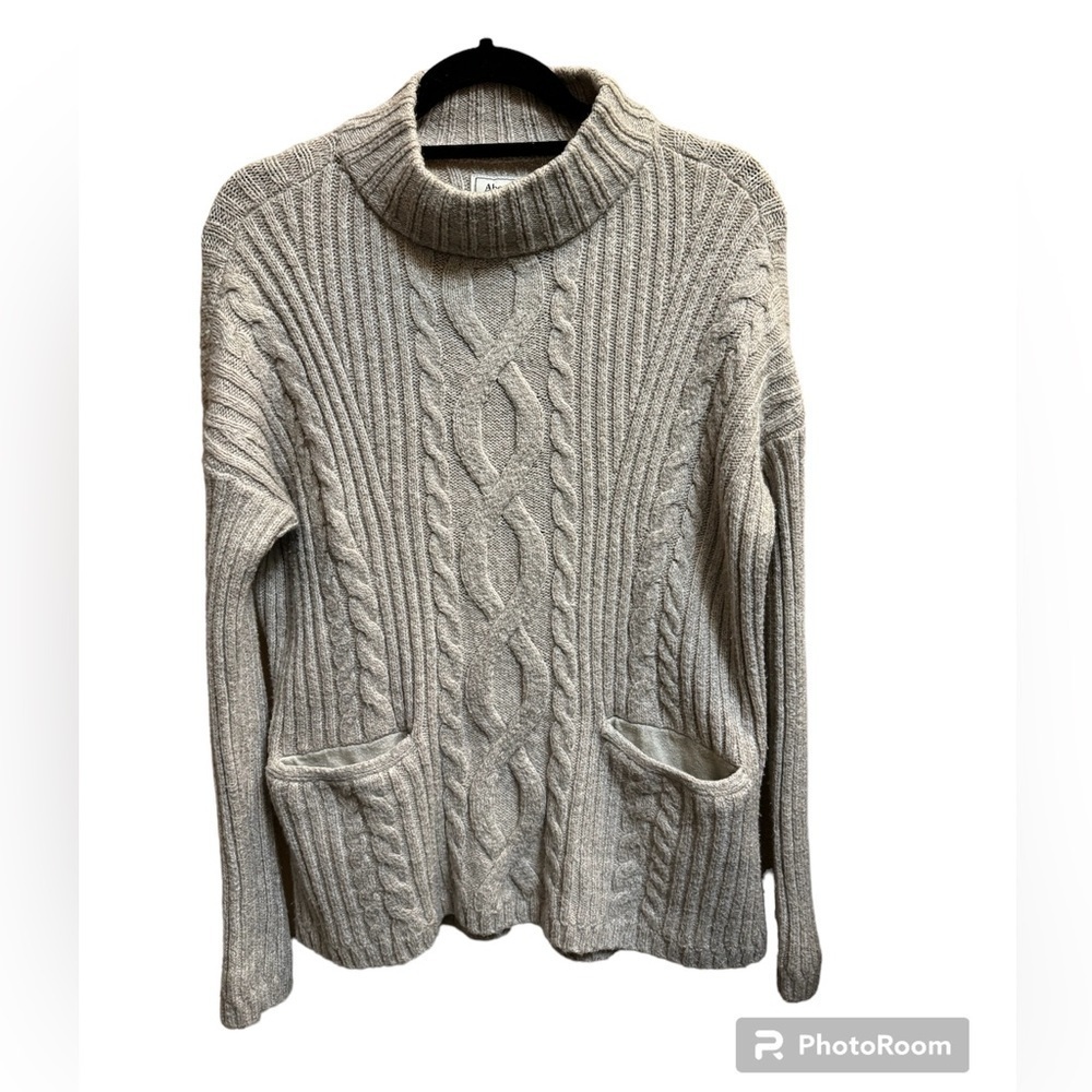 ABERCROMBIE & FITCH cable knit chunk women's oat Mock Neck Sweater SZ Small - Picture 4 of 14